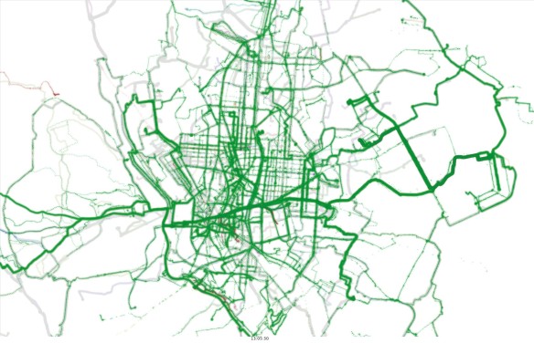 GPS bike tracks visualisation in Madrid (work in progress) - Martin Zaltz Austwick and Gustavo Romanillous